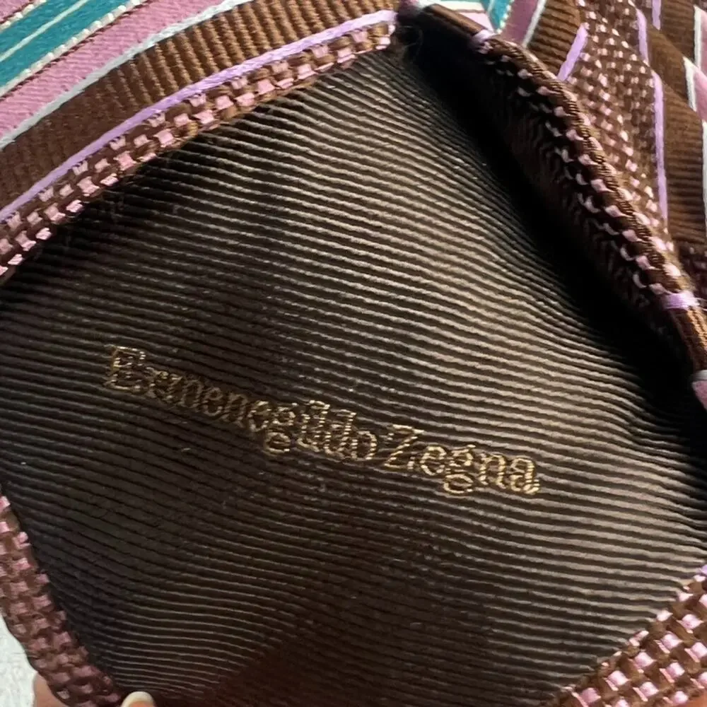 Ermenegildo Zegna Silk Neck Tie Geometric Striped Brown Pink Blue